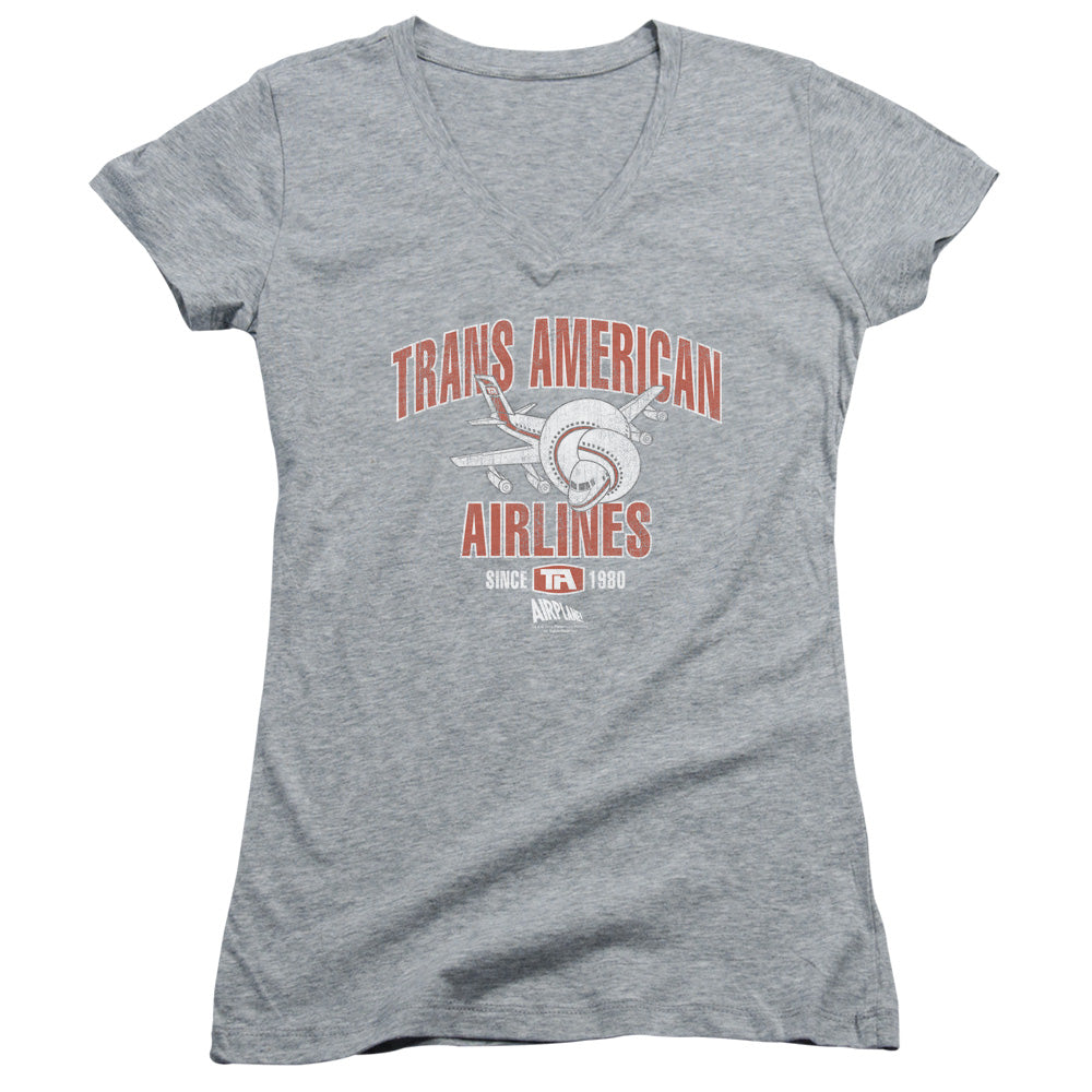 Airplane - Trans American - Junior V-neck - Athletic Heather