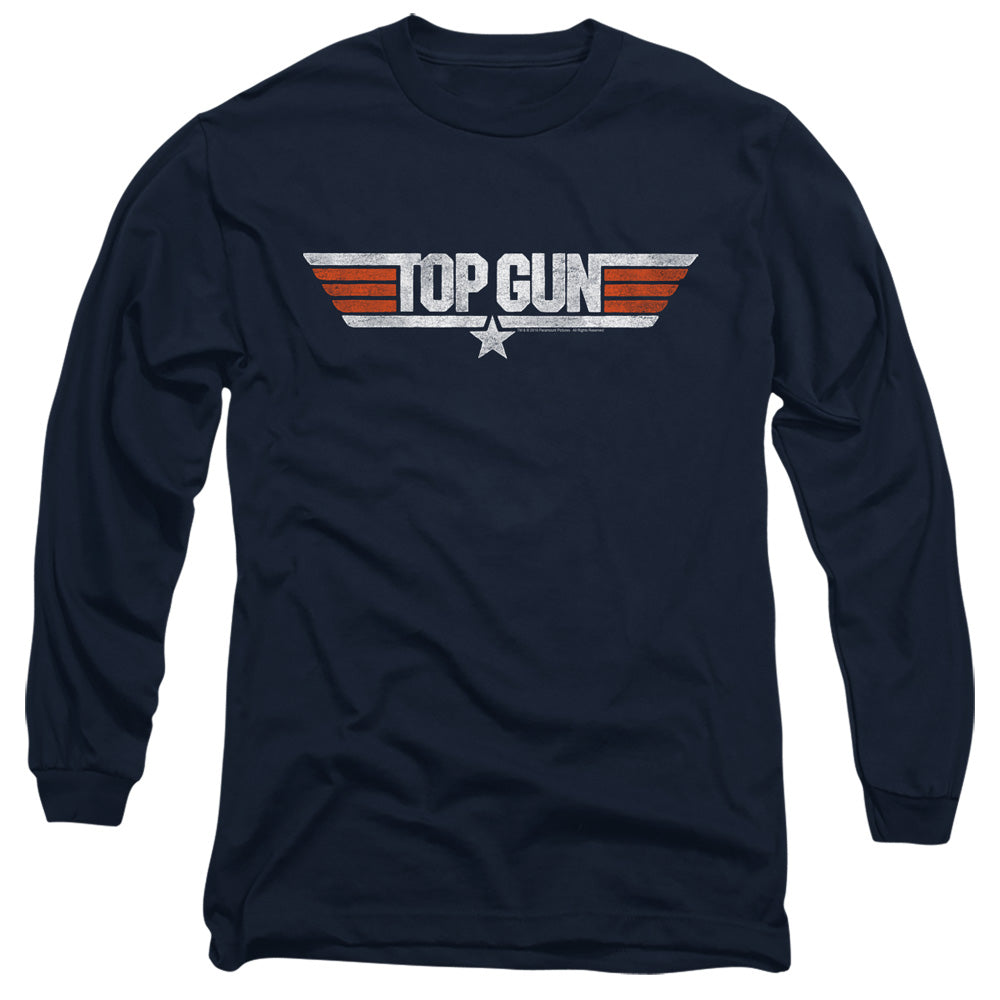 Top Gun - Distressed Logo - Long Sleeve Adult 18/1 - Navy T-shirt