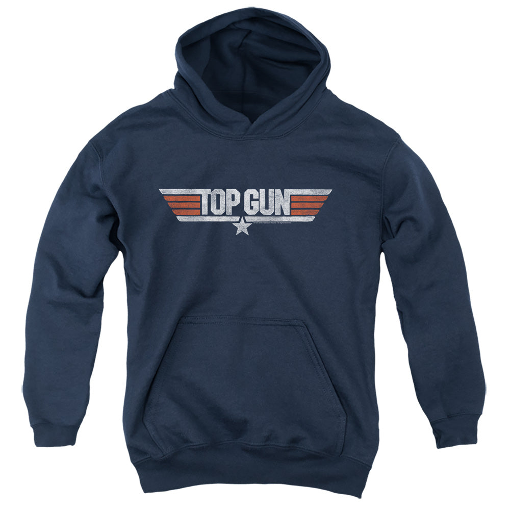 Top Gun Distressed Logo-youth Pull-over Hoodie - Navy