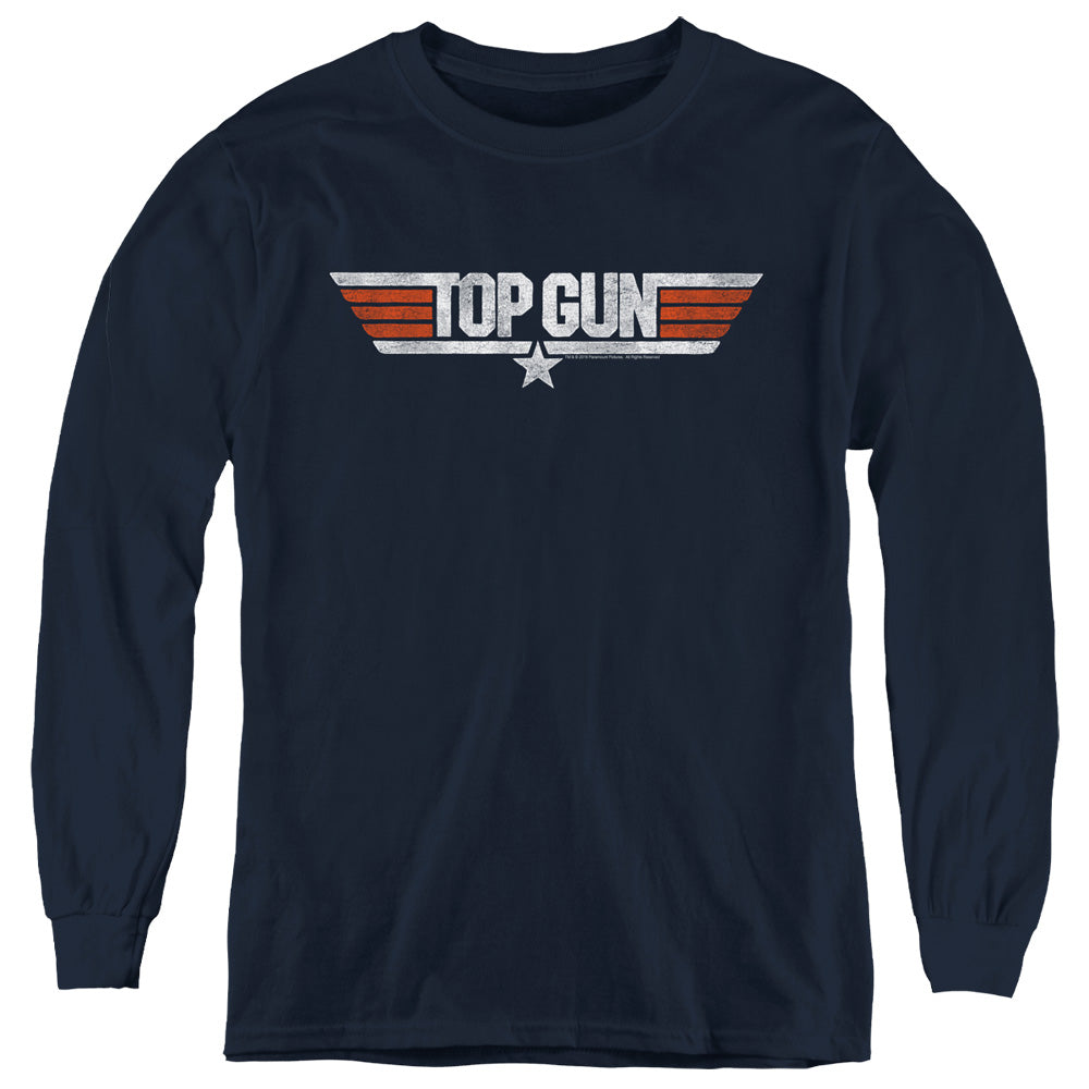 Top Gun - Distressed Logo - Youth Long Sleeve Tee - Navy