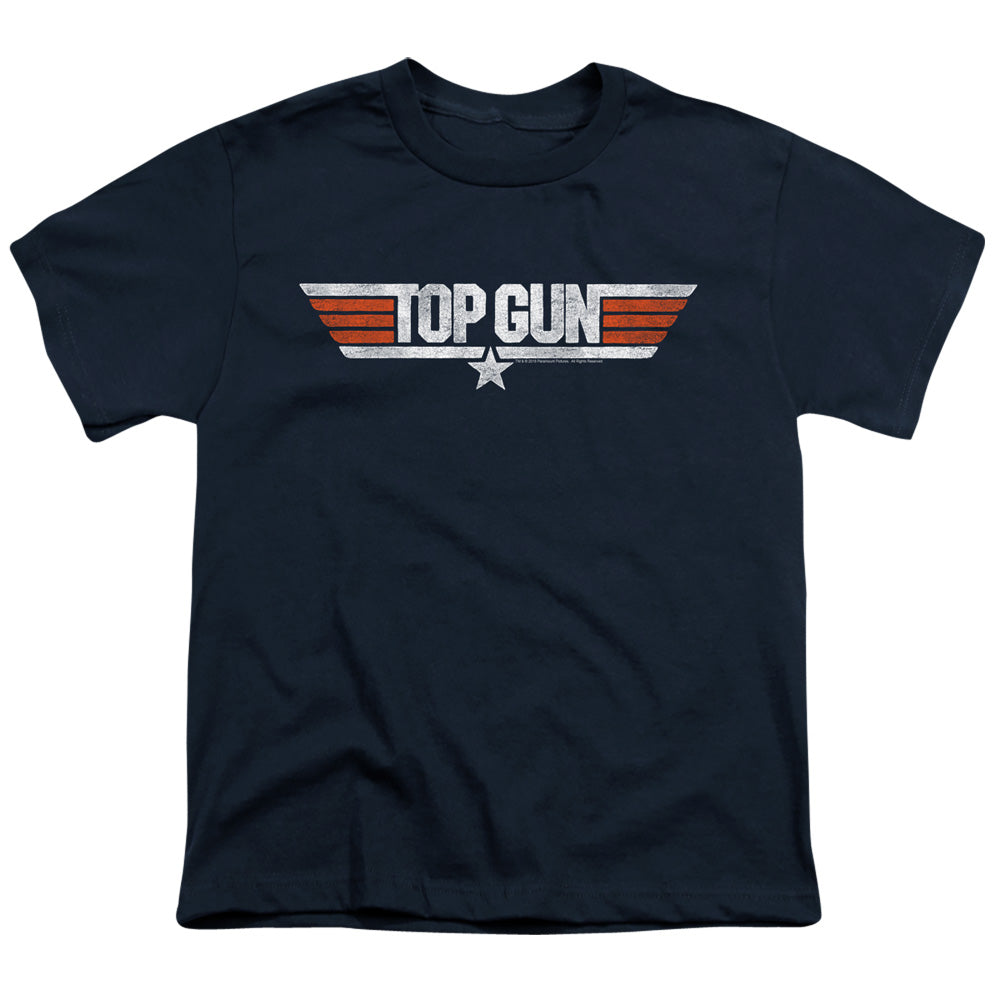 Top Gun - Distressed Logo - Short Sleeve Youth 18/1 - Navy T-shirt