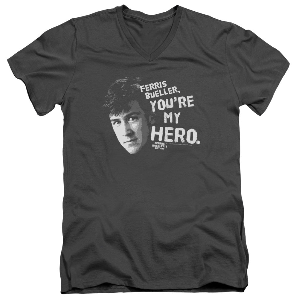 Ferris Bueller - My Hero - Short Sleeve Adult V-neck - Charcoal T-shirt