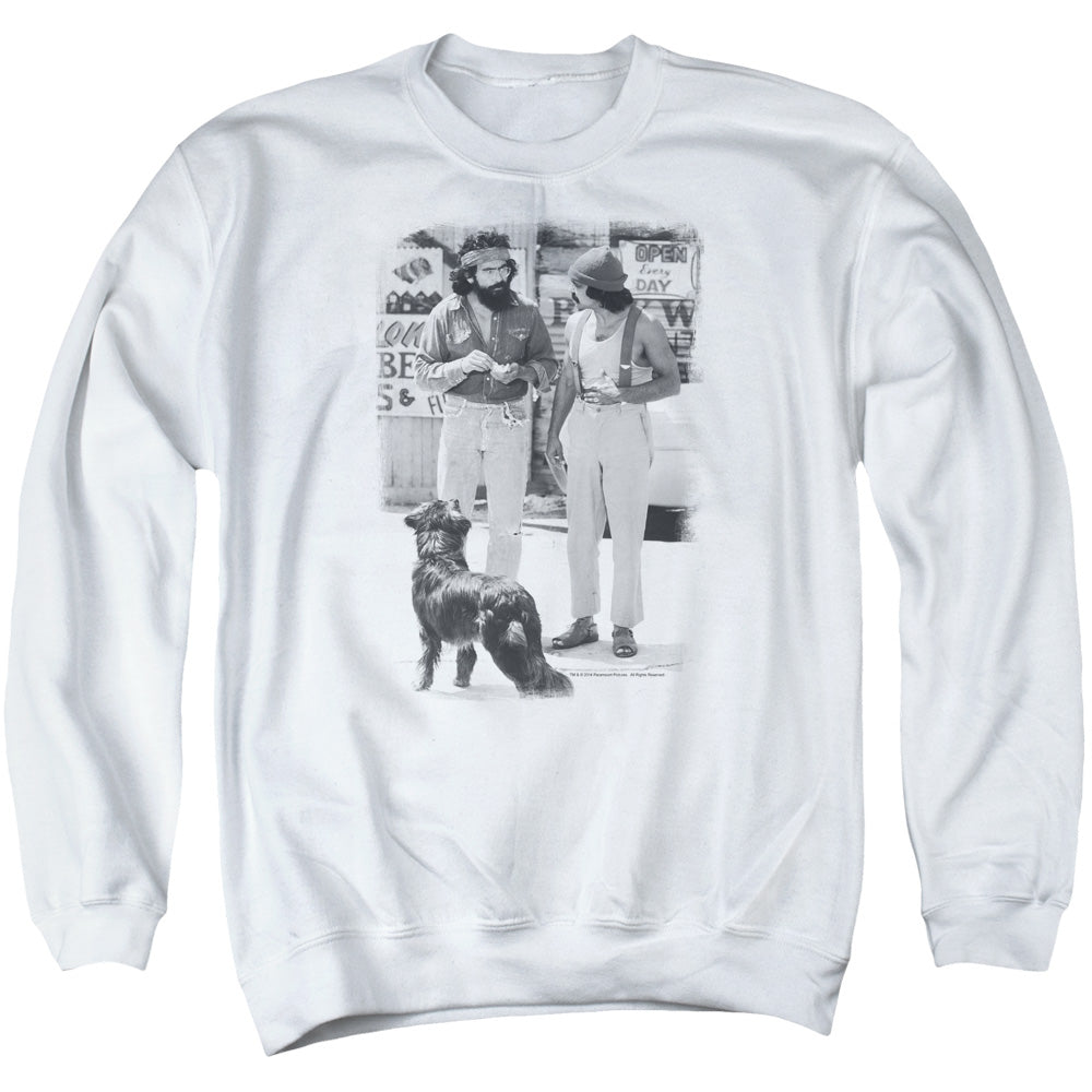 Up In Smoke - Cheech Chong Dog - Adult Crewneck Sweatshirt - White