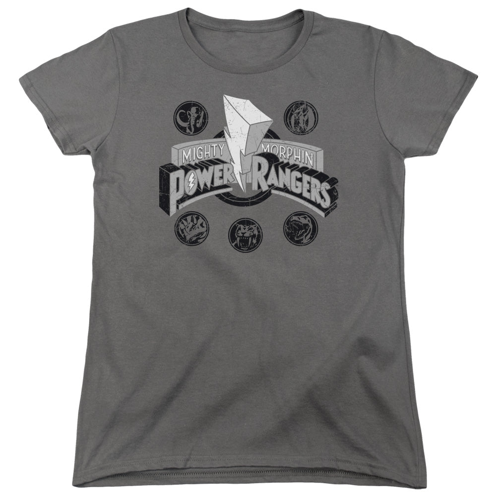 Power Rangers - Power Coins - Short Sleeve Womens Tee - Charcoal T-shirt