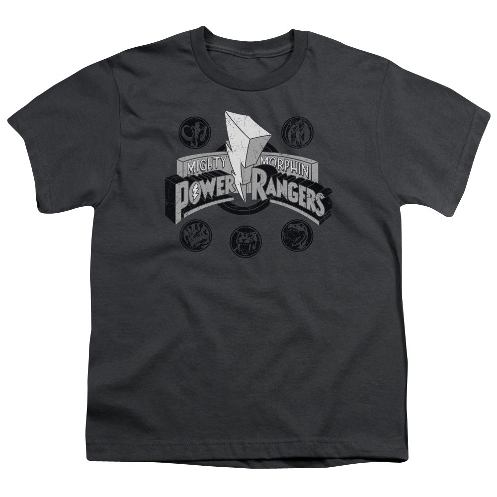Power Rangers - Power Coins - Short Sleeve Youth 18/1 - Charcoal T-shirt