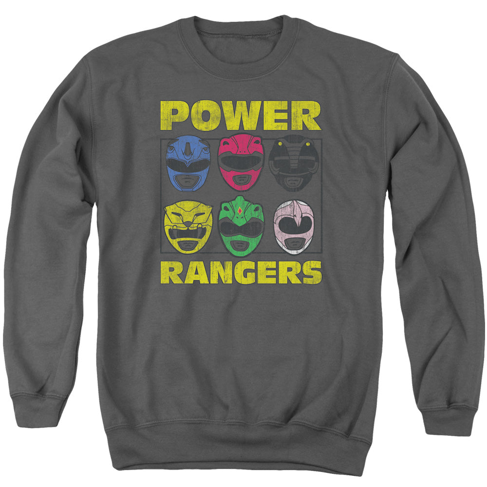 Power Rangers - Ranger Heads - Adult Crewneck Sweatshirt - Charcoal
