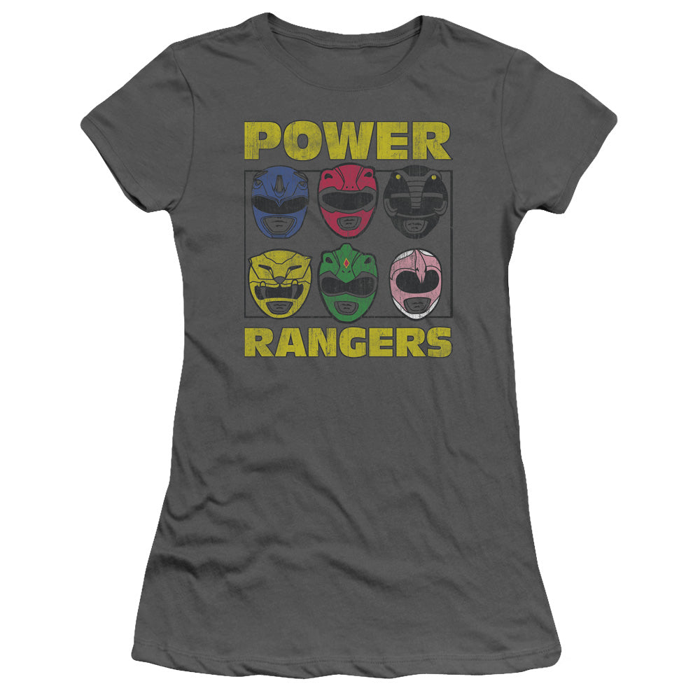 Power Rangers - Ranger Heads - Short Sleeve Junior Sheer - Charcoal T-shirt