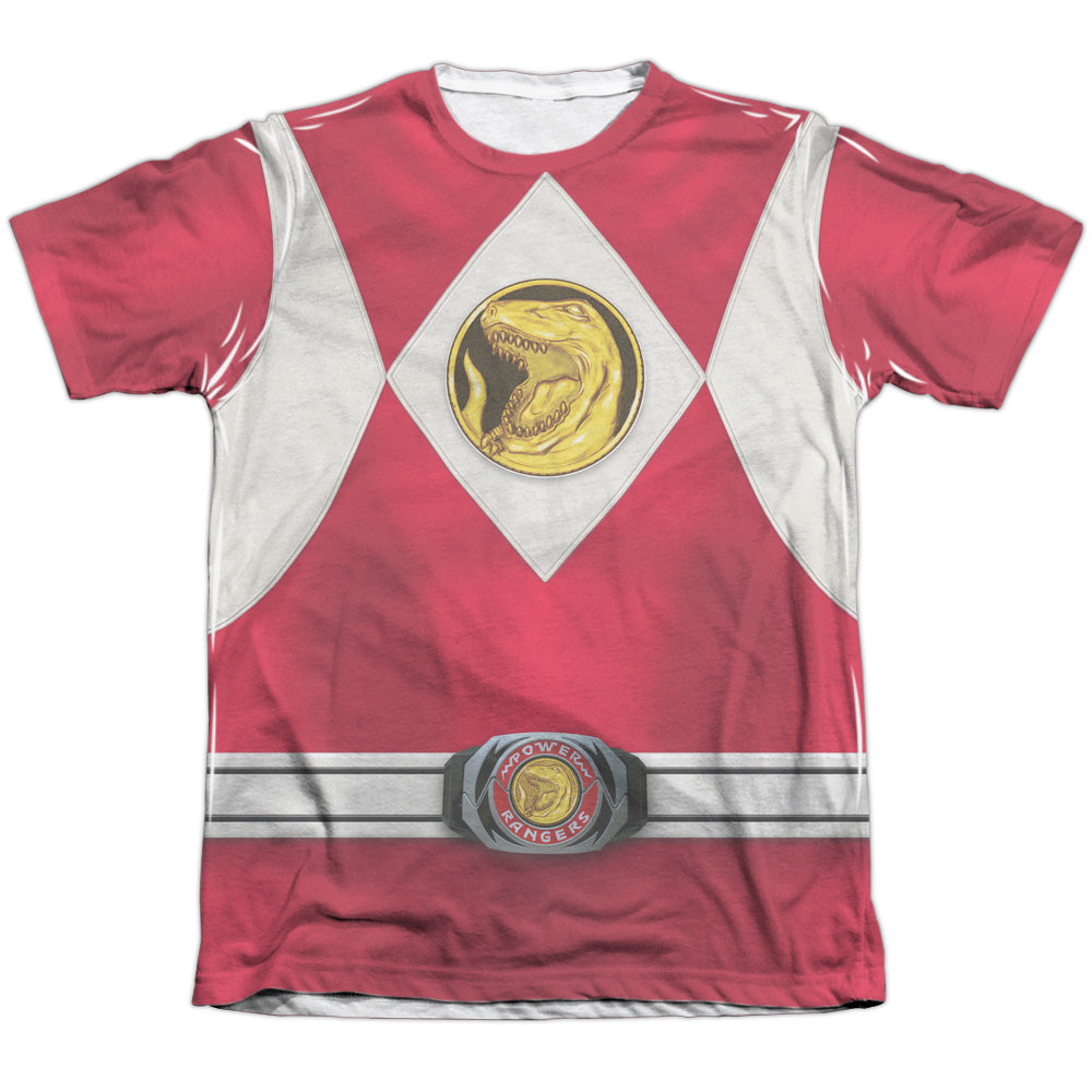 Power Rangers - Red Ranger Emblem - Adult Poly/cotton Short Sleeve Tee - White T-shirt