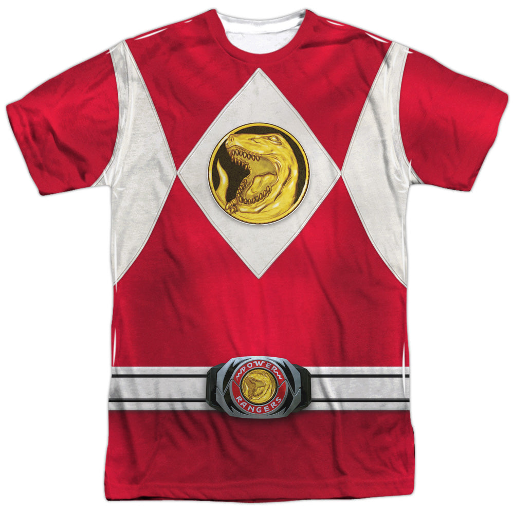 Power Rangers - Red Ranger Emblem - Short Sleeve Adult Poly Crew - White T-shirt