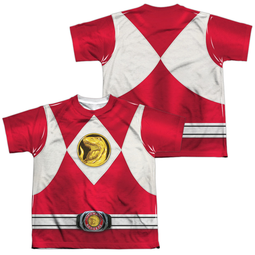 Power Rangers - Red Ranger Emblem (Front/back Print) - Short Sleeve Youth Poly Crew - White T-shirt