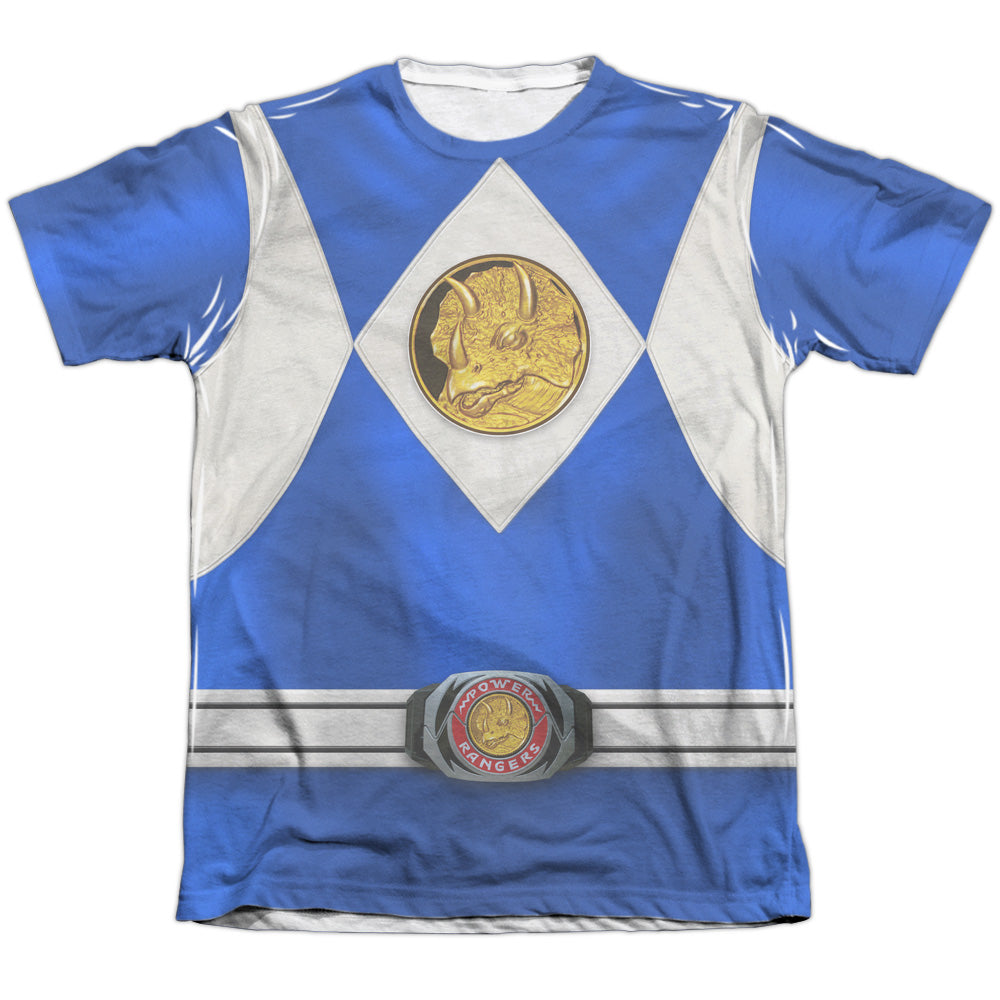 Power Rangers - Blue Ranger Emblem - Adult Poly/cotton Short Sleeve Tee - White T-shirt