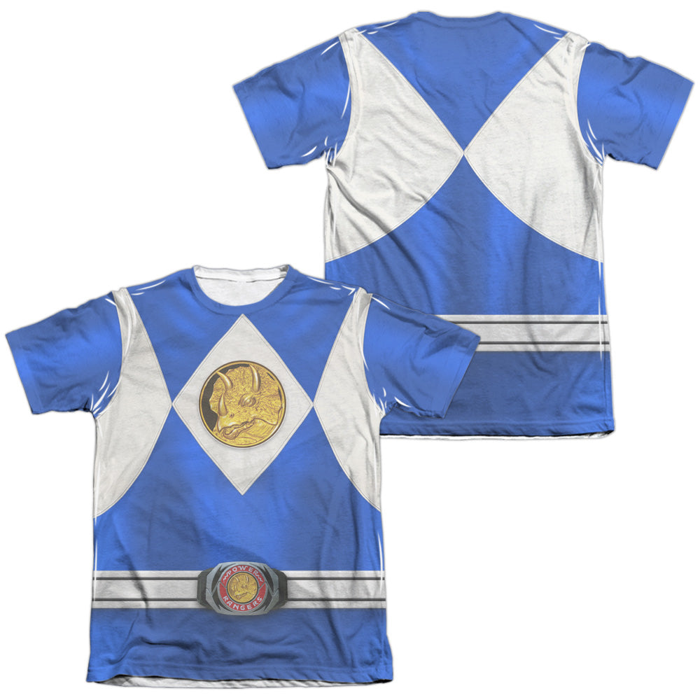 Power Rangers - Blue Ranger Emblem (Front/back Print) - Adult Poly/cotton Short Sleeve Tee - White T-shirt