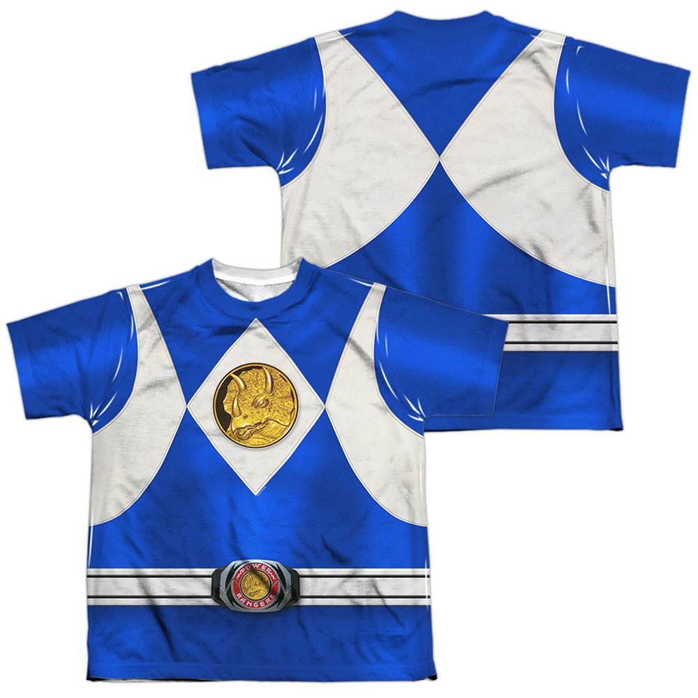 Power Rangers - Blue Ranger Emblem (Front/back Print) - Short Sleeve Youth Poly Crew - White T-shirt