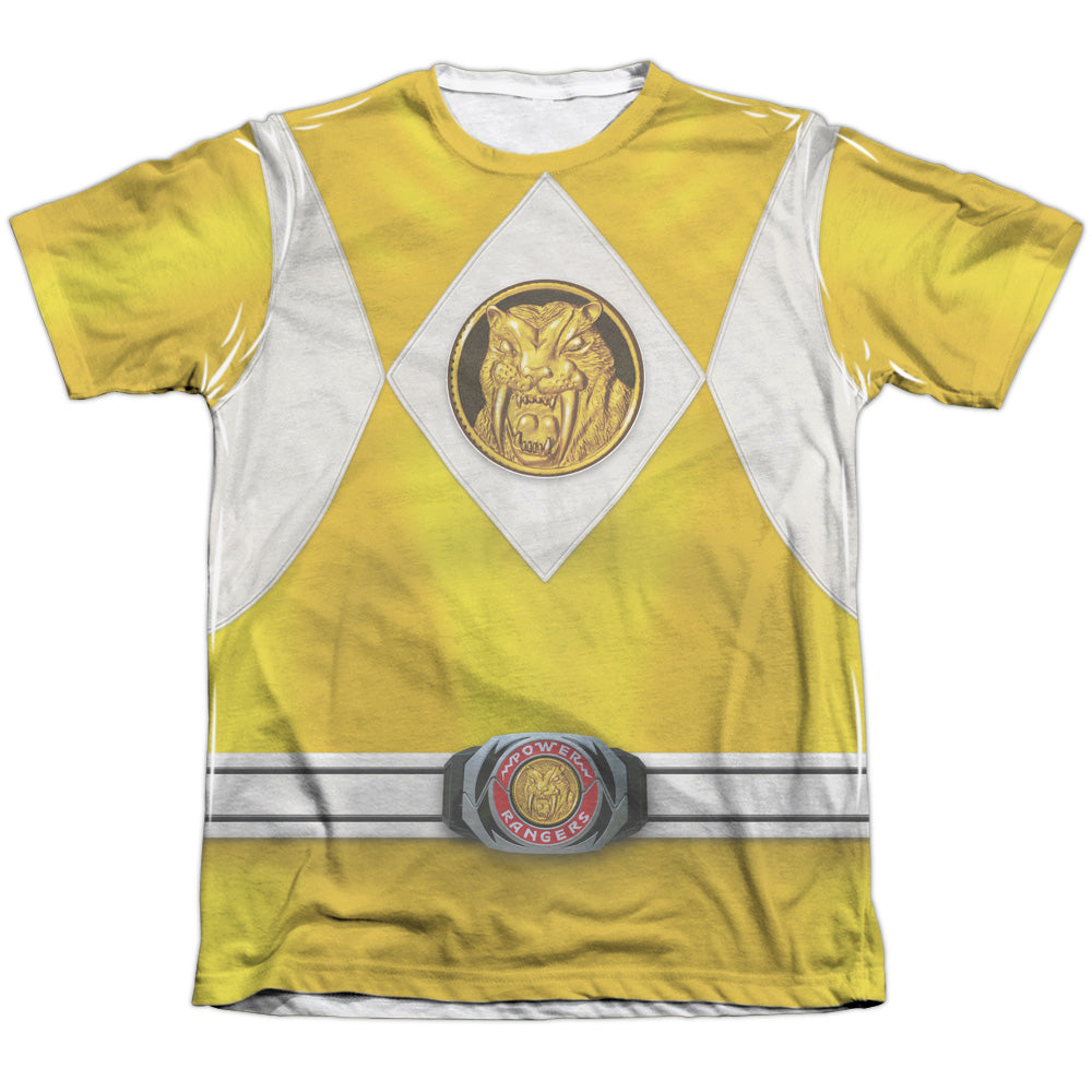 Power Rangers - Yellow Ranger Emblem - Adult Poly/cotton Short Sleeve Tee - White T-shirt