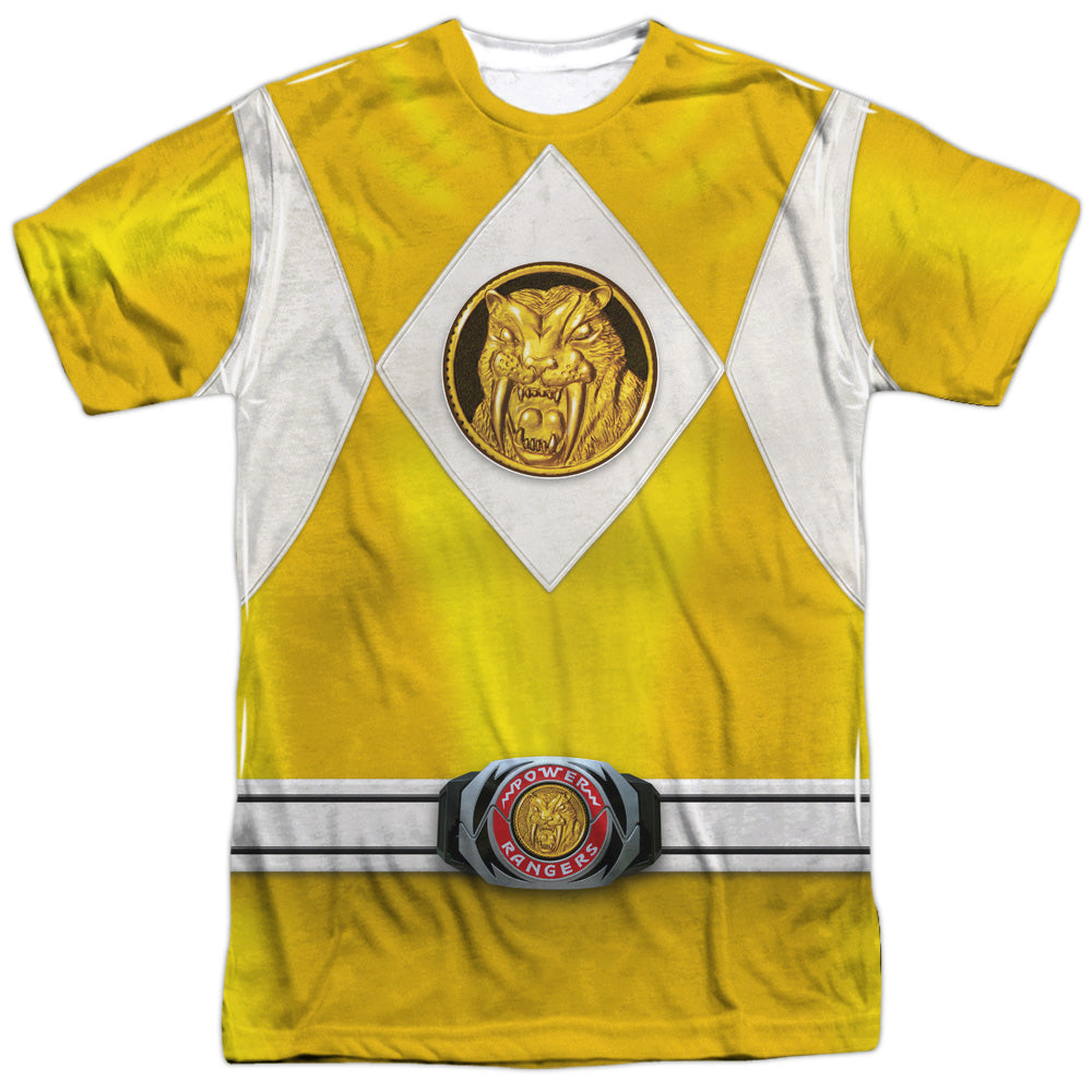 Power Rangers - Yellow Ranger Emblem - Short Sleeve Adult Poly Crew - White T-shirt