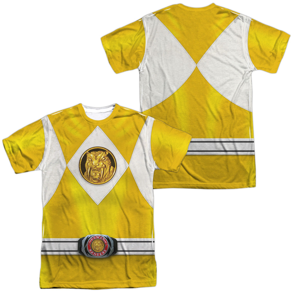 Power Rangers - Yellow Ranger Emblem (Front/back Print) - Short Sleeve Adult Poly Crew - White T-shirt