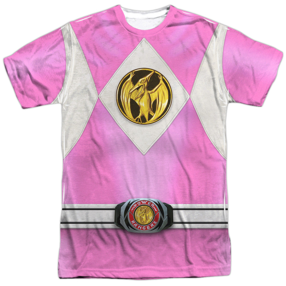 Power Rangers - Pink Ranger Emblem - Short Sleeve Adult Poly Crew - White T-shirt