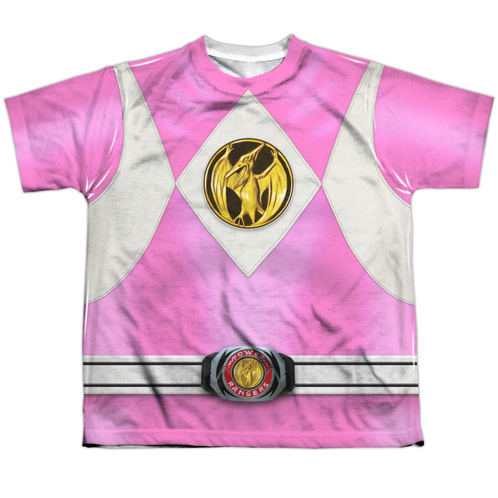 Power Rangers - Pink Ranger Emblem - Short Sleeve Youth Poly Crew - White T-shirt