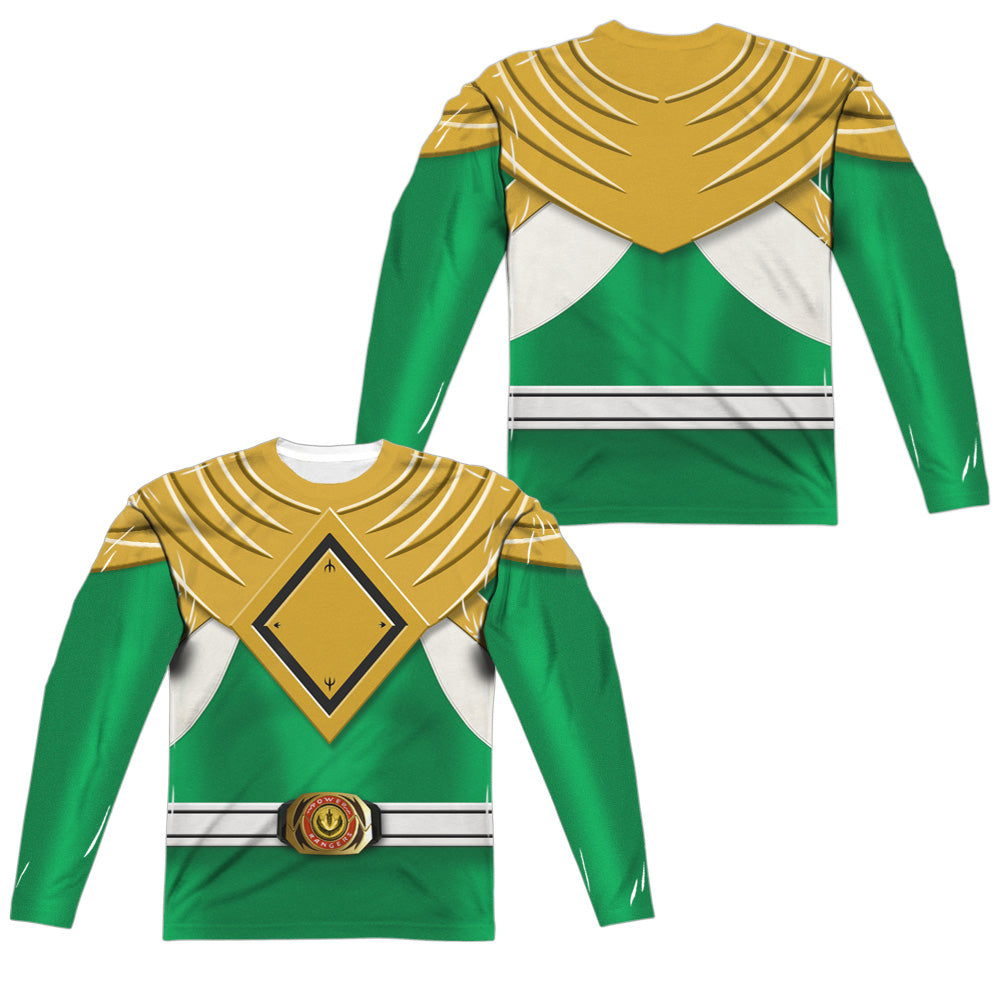 Power Rangers - Green Ranger (Front/back Print) - Long Sleeve Adult Poly Crew - White T-shirt