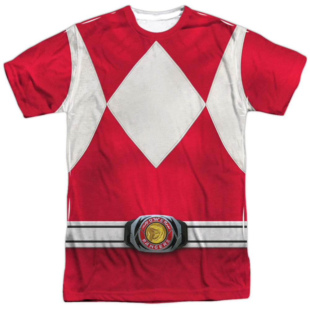 Power Rangers - Red Ranger - Short Sleeve Adult Poly Crew - White T-shirt