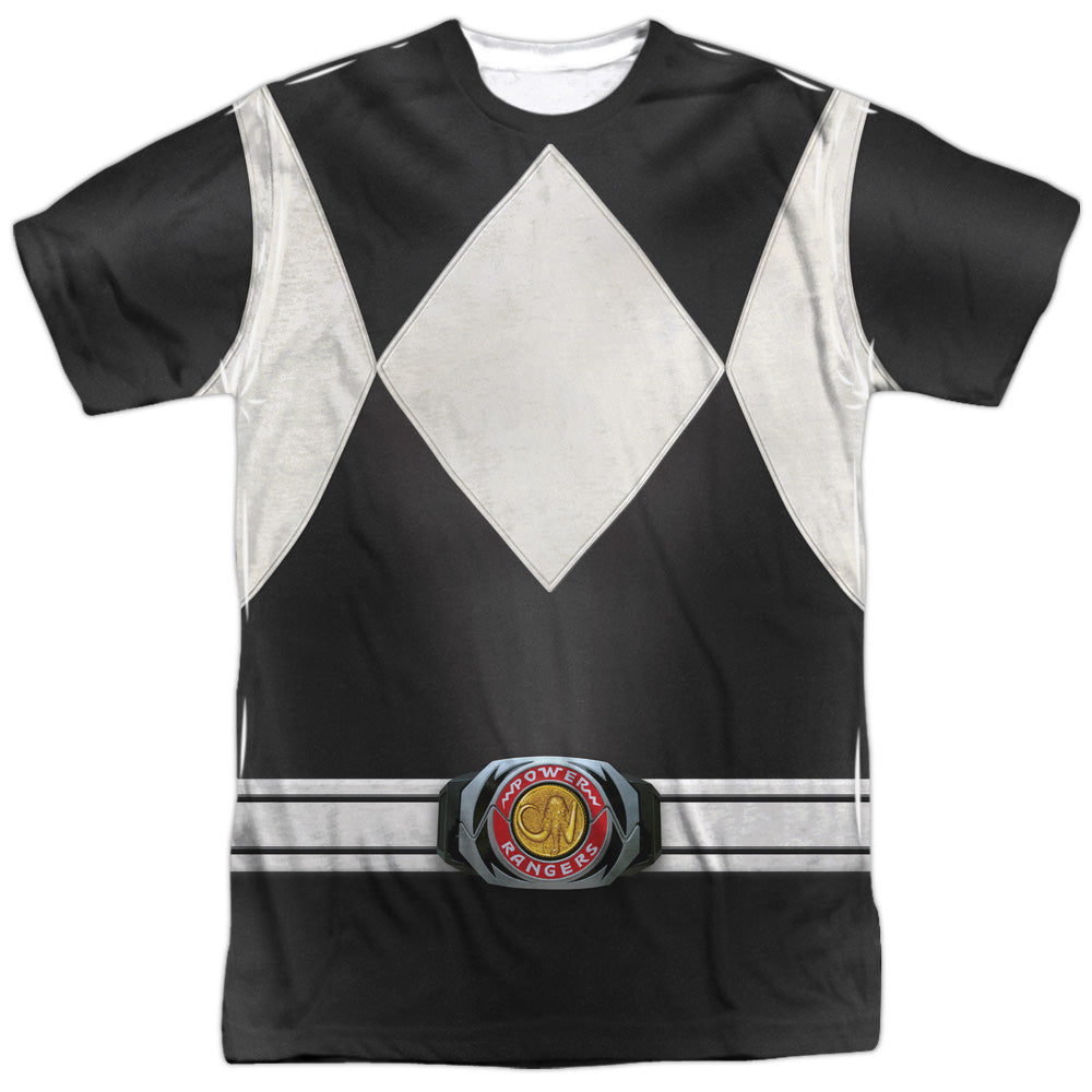 Power Rangers - Black Ranger - Short Sleeve Adult Poly Crew - White T-shirt