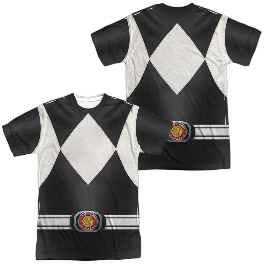 Power Rangers - Black Ranger (Front/back Print) - Short Sleeve Adult Poly Crew - White T-shirt