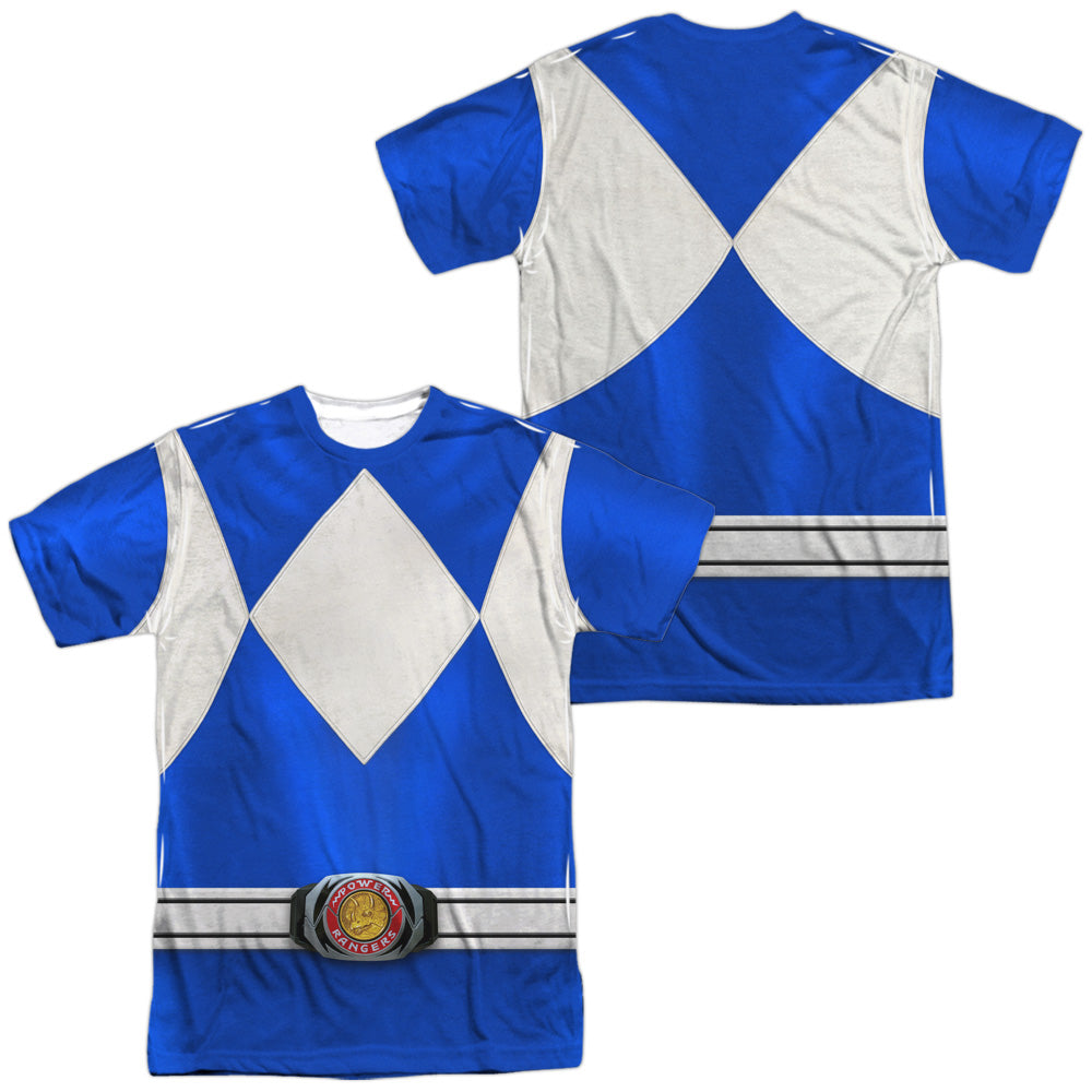Power Rangers - Blue Ranger (Front/back Print) - Short Sleeve Adult Poly Crew - White T-shirt