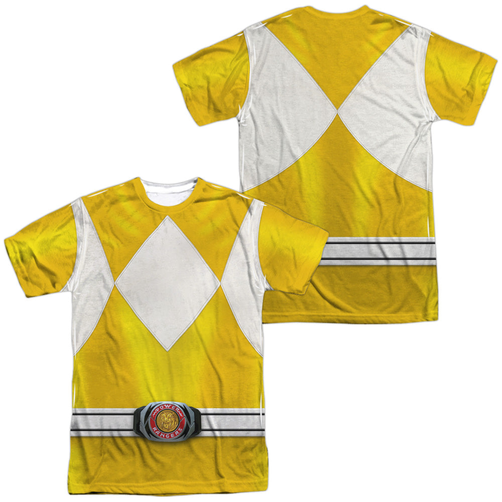 Power Rangers - Yellow Ranger (Front/back Print) - Short Sleeve Adult Poly Crew - White T-shirt