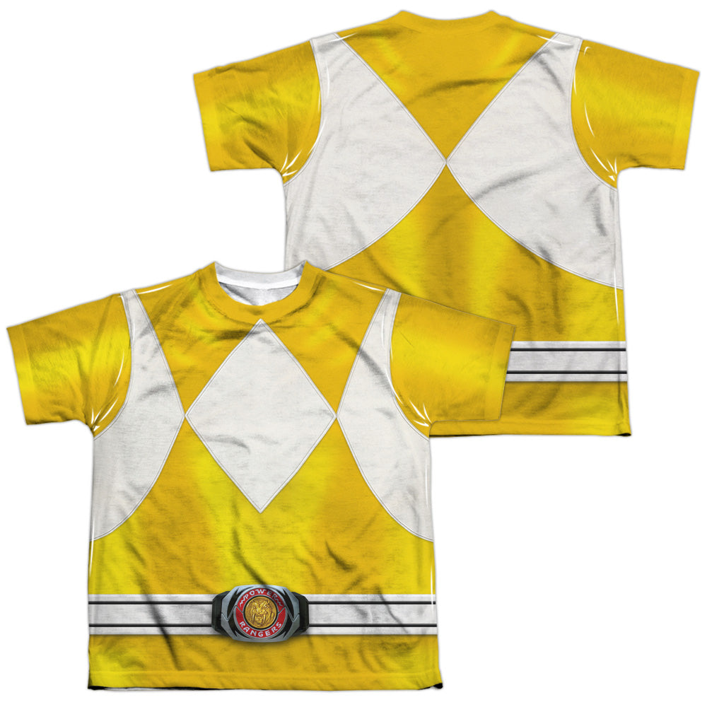Power Rangers - Yellow Ranger (Front/back Print) - Short Sleeve Youth Poly Crew - White T-shirt