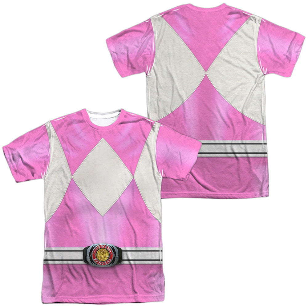 Power Rangers - Pink Ranger (Front/back Print) - Short Sleeve Adult Poly Crew - White T-shirt