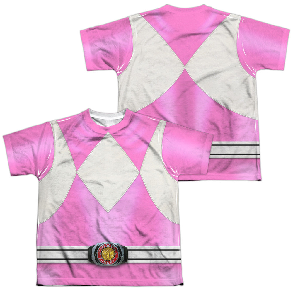 Power Rangers - Pink Ranger (Front/back Print) - Short Sleeve Youth Poly Crew - White T-shirt