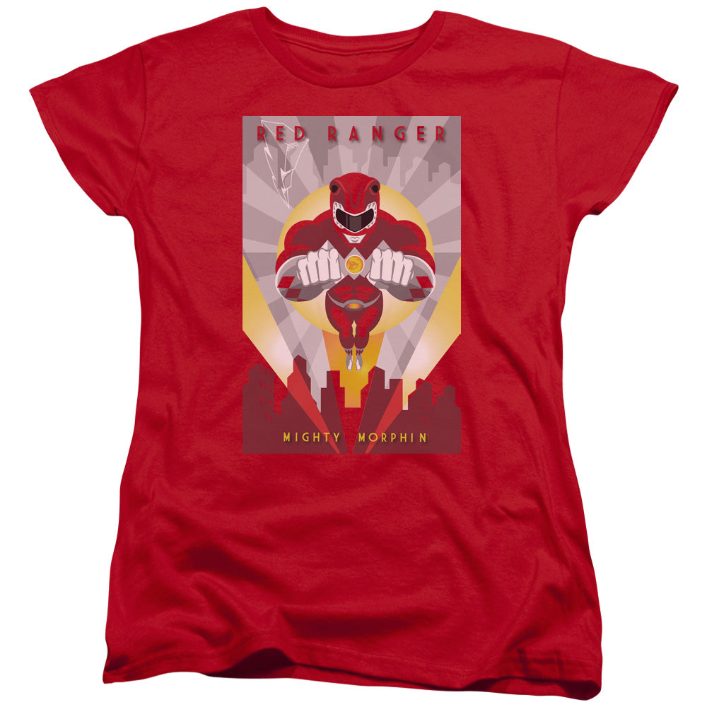 Power Rangers - Red Deco - Short Sleeve Womens Tee - Red T-shirt