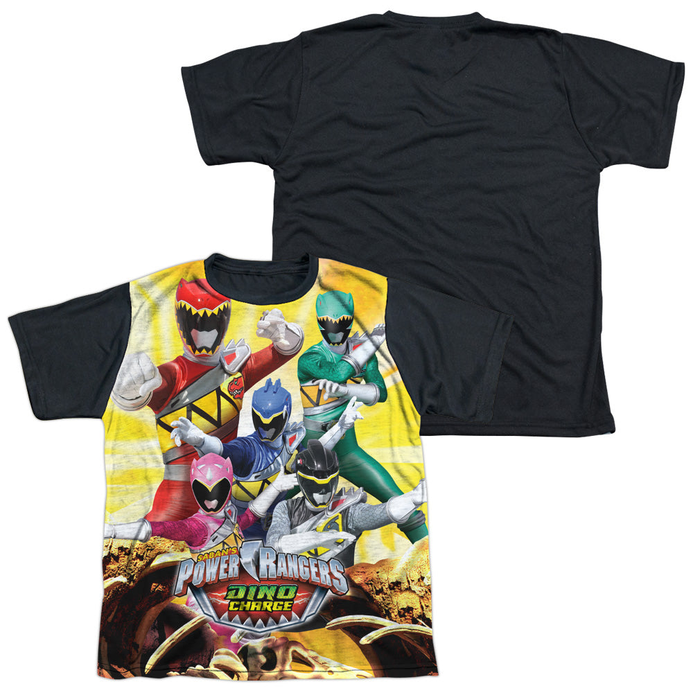 Power Rangers - Charged For Battle - Short Sleeve Youth White Front Black Back - White T-shirt