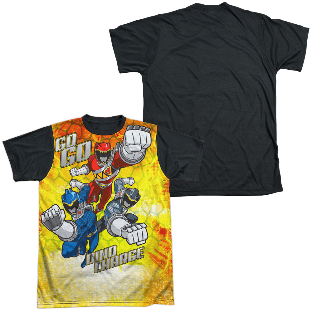 Power Rangers - Go Go Dino Charge - Short Sleeve Adult White Front Black Back - White T-shirt
