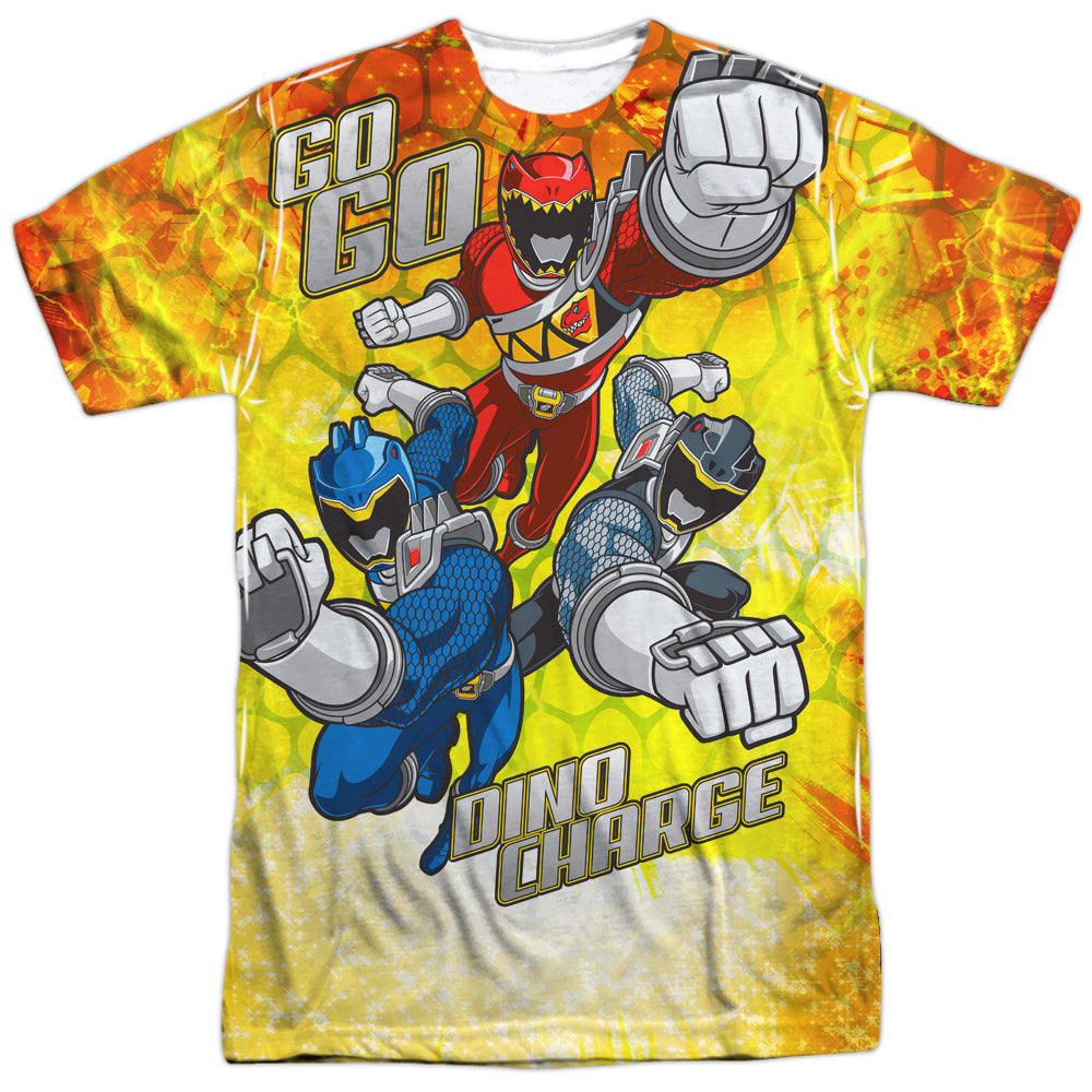 Power Rangers - Go Go Dino Charge - Short Sleeve Adult Poly Crew - White T-shirt