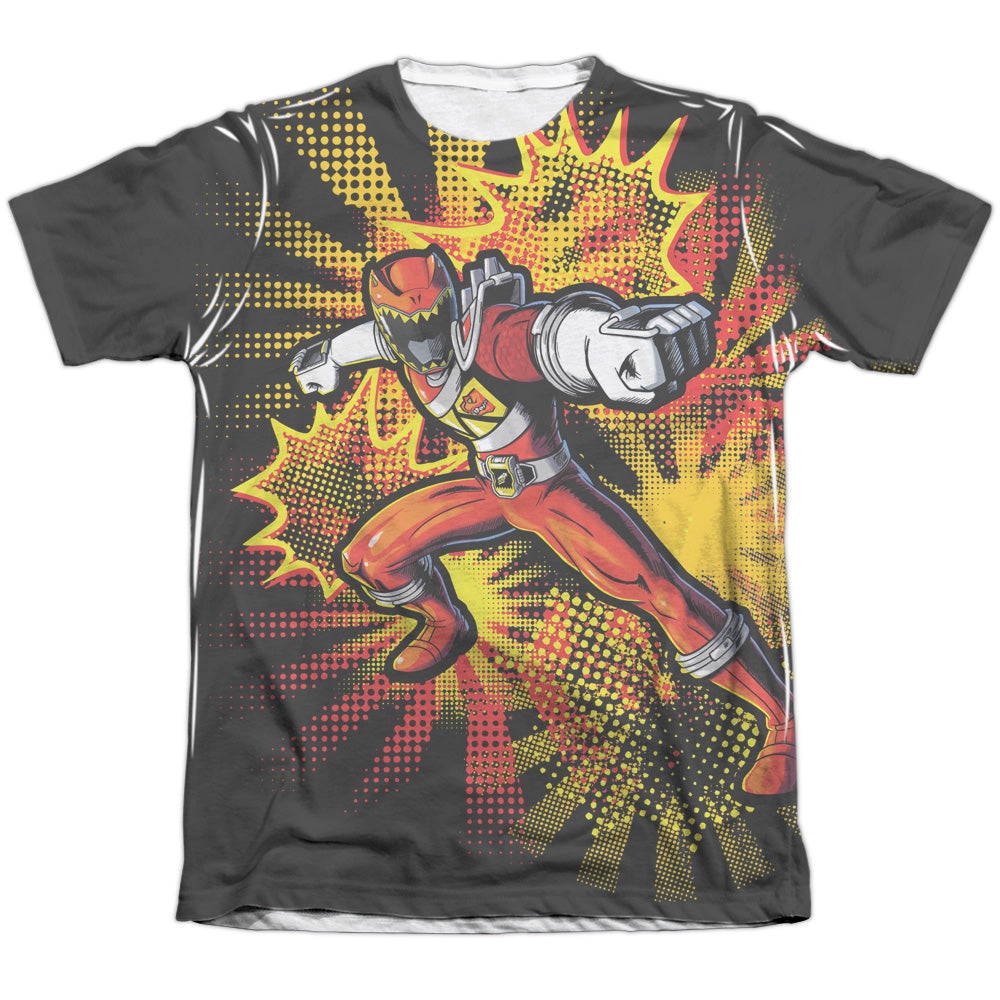 Power Rangers - Red Ranger Burst - Adult Poly/cotton Short Sleeve Tee - White T-shirt