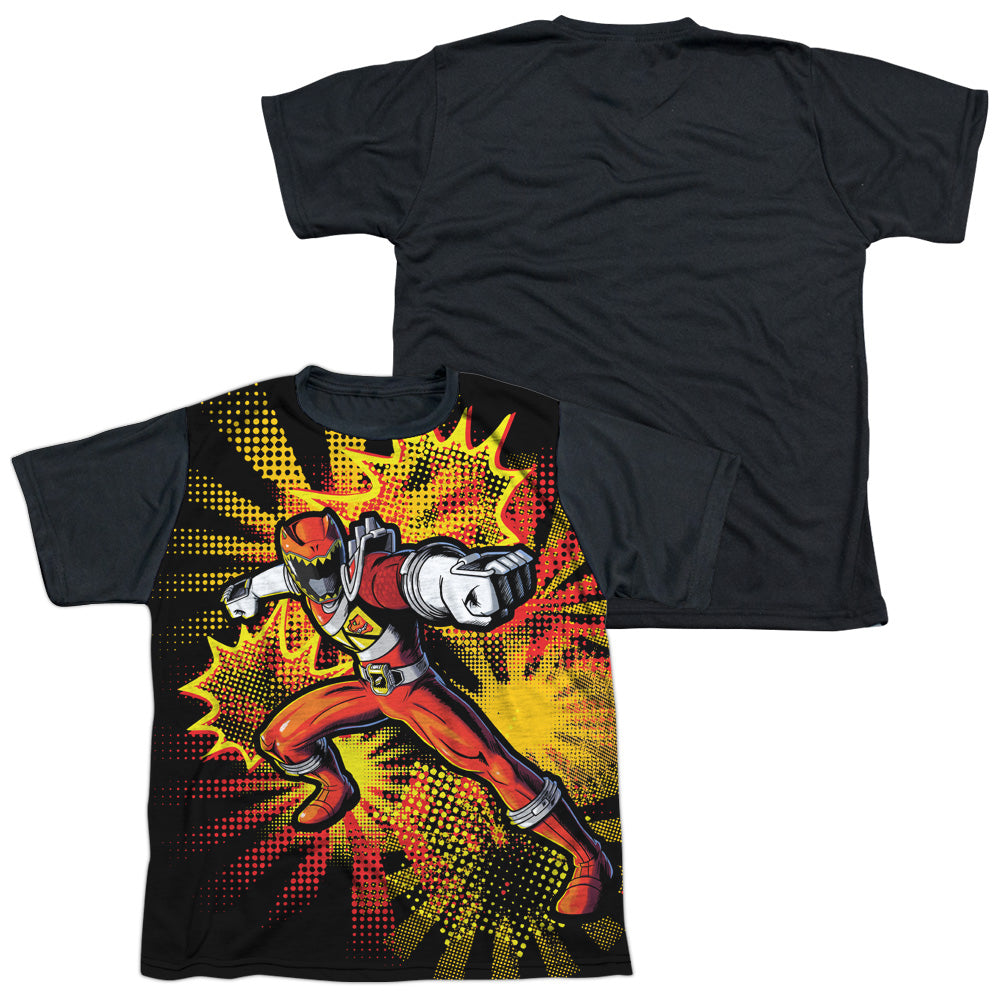 Power Rangers - Red Ranger Burst - Short Sleeve Youth White Front Black Back - White T-shirt