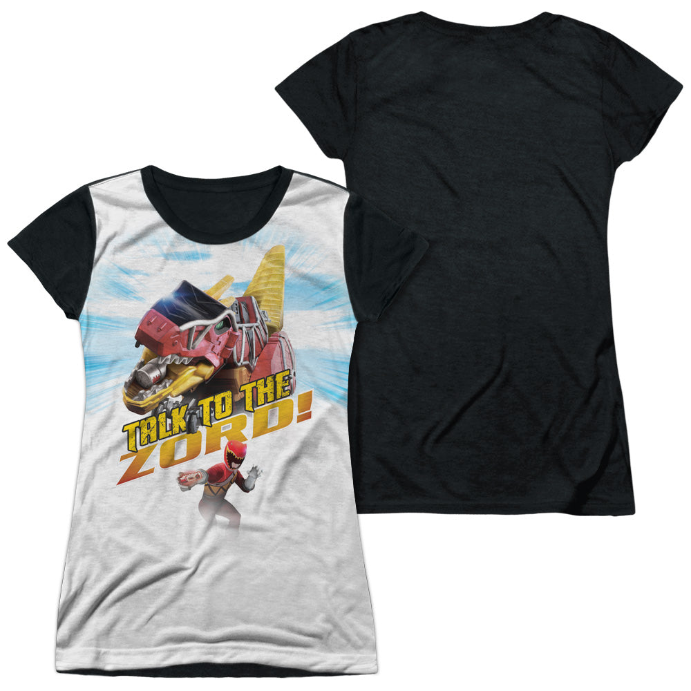 Power Rangers - Talk To Zord - Short Sleeve Junior Poly Black Back - White T-shirt