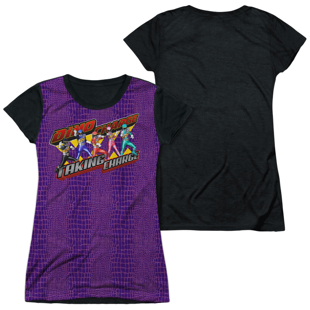 Power Rangers - Taking Charge - Short Sleeve Junior Poly Black Back - White T-shirt