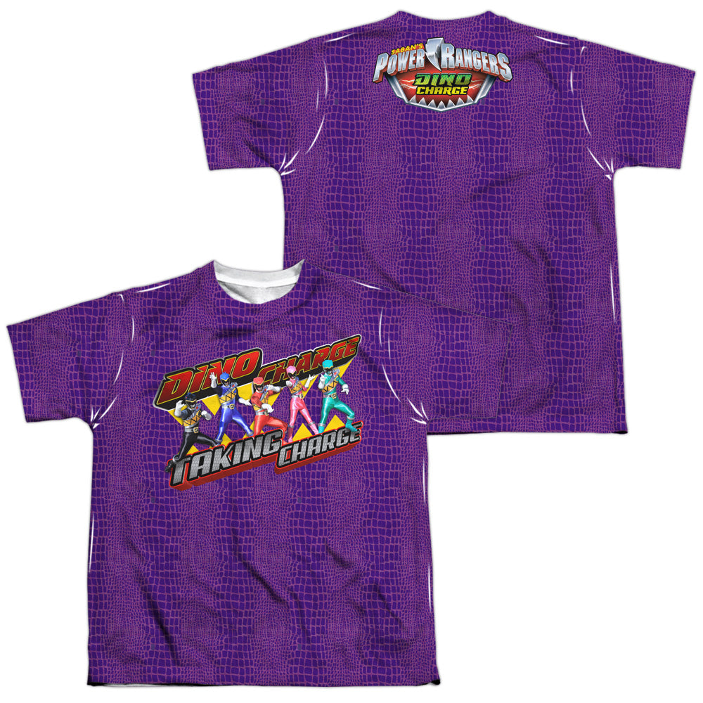 Power Rangers - Taking Charge (Front/back Print) - Short Sleeve Youth Poly Crew - White T-shirt