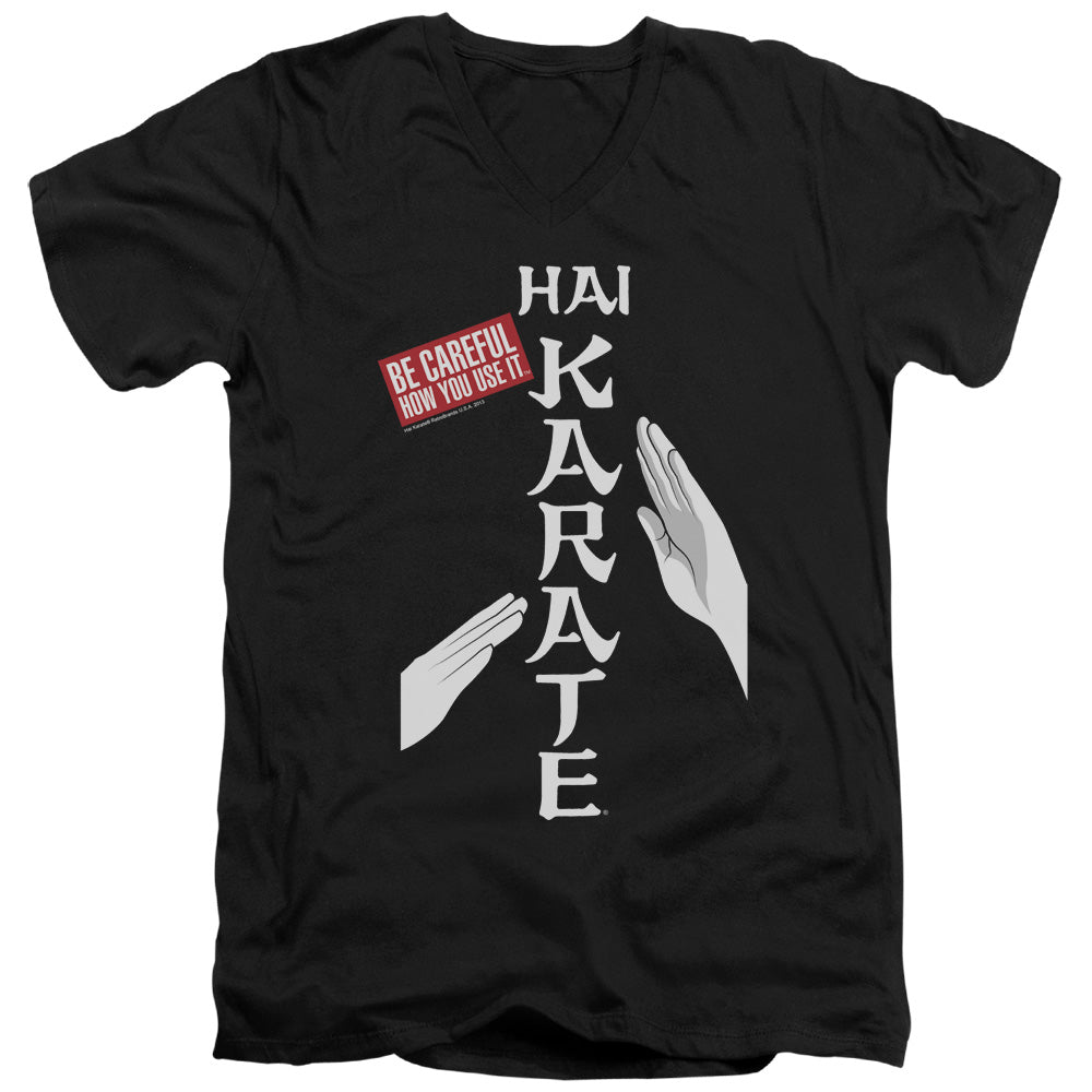 Hai Karate - Be Careful - Short Sleeve Adult V-neck 30/1 - Black T-shirt