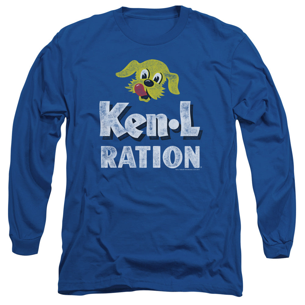 Ken L Ration - Distressed Logo - Long Sleeve Adult 18/1 - Royal Blue T-shirt