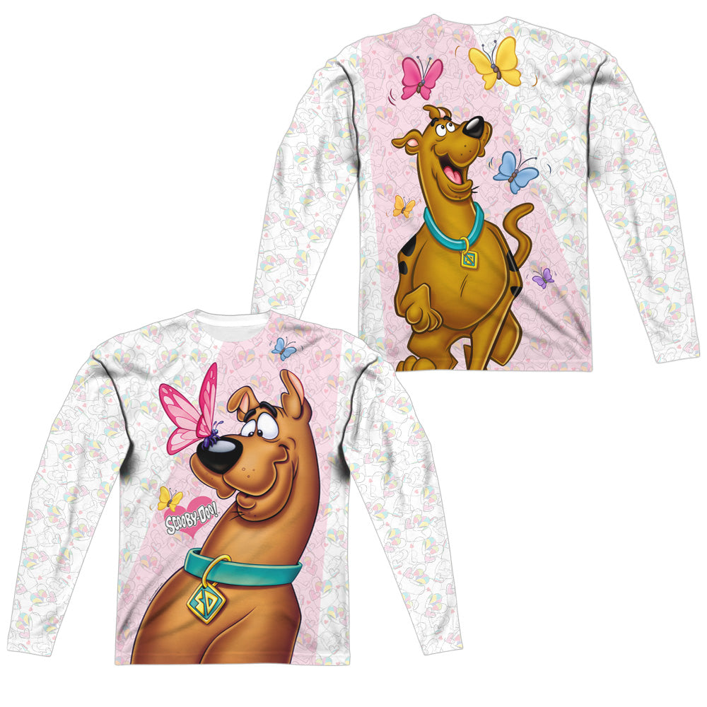 Scooby Doo - Butterfly (Front/back Print) - Long Sleeve Adult Poly Crew - White T-shirt