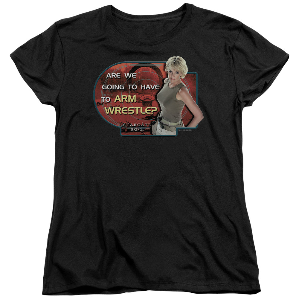 Sg1 - Arm Wrestle - Short Sleeve Womens Tee - Black T-shirt