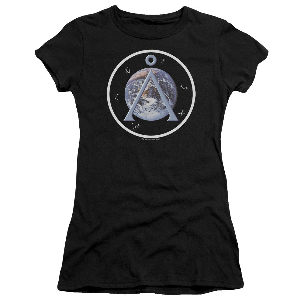 Sg1 - Earth Emblem - Short Sleeve Junior Sheer - Black T-shirt