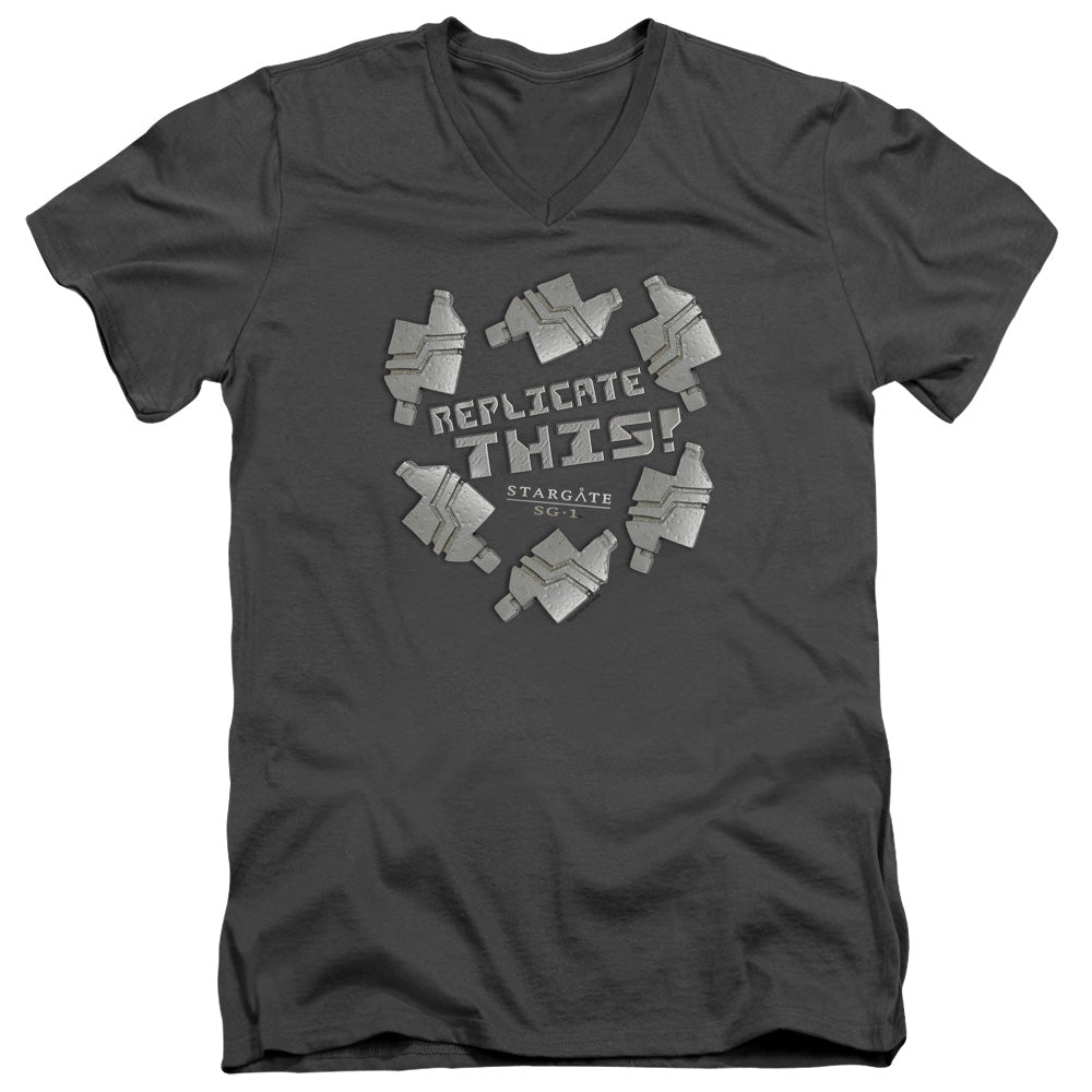 Sg1 - Replicate This - Short Sleeve Adult V-neck - Charcoal T-shirt