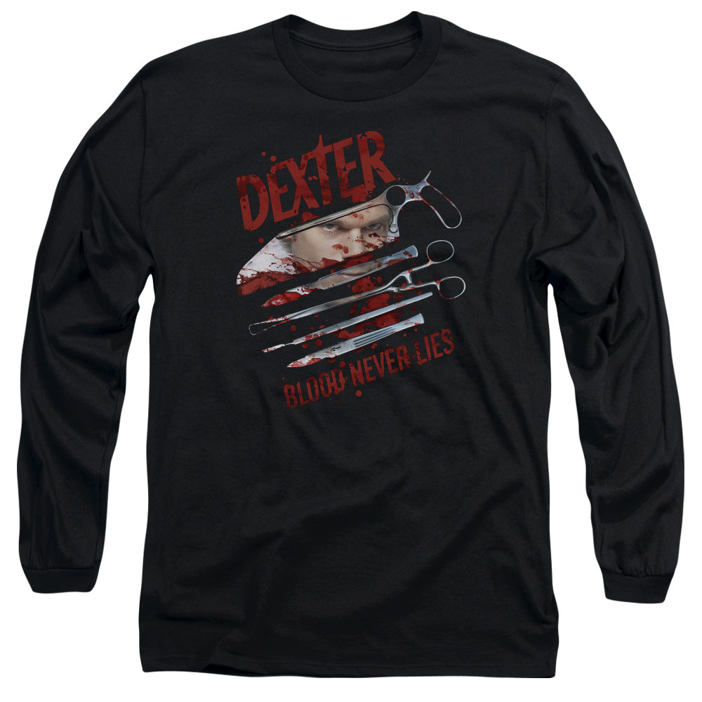 Dexter - Blood Never Lies - Long Sleeve Adult 18/1 - Black T-shirt