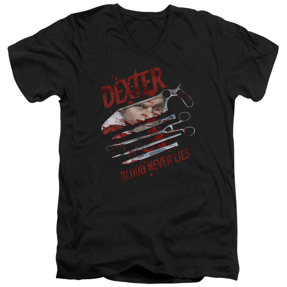Dexter - Blood Never Lies - Short Sleeve Adult V-neck - Black T-shirt