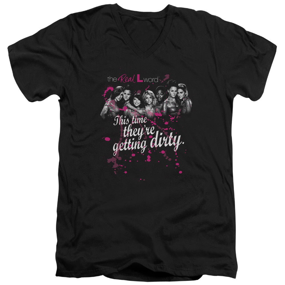 The Real L Word - Dirty - Short Sleeve Adult V-neck - Black T-shirt