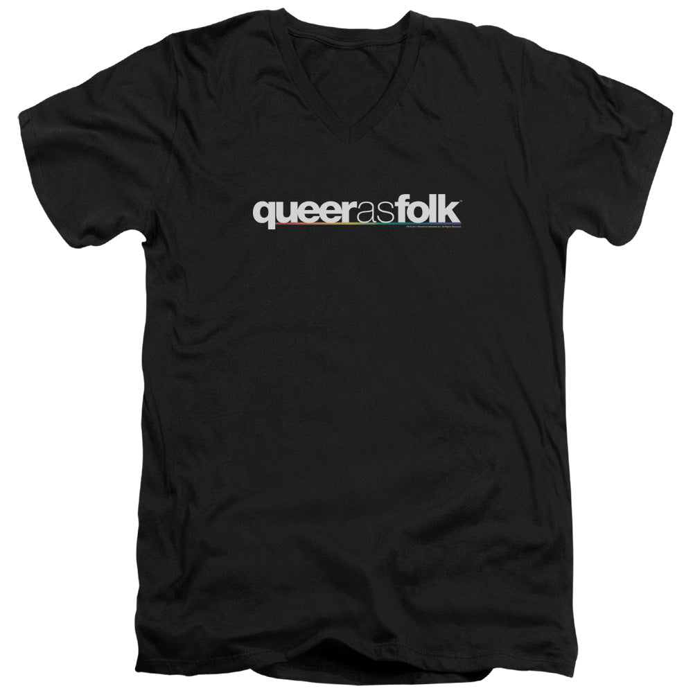 Queer As Folk - Logo - Short Sleeve Adult V-neck - Black T-shirt